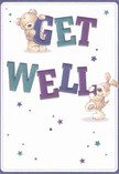 With its bright, cheerful design, this get well card radiates optimism and playful comfort, much like the bustling energy of East Ham's outdoor markets. Two adorable figures-a teddy bear and a puppy-are whimsically illustrated, each interacting with the large, vividly coloured letters of 'Get Well.' The text, painted in rich indigo and teal, stands tall against a creamy background, breathing vibrancy and encouragement into the message. Stars in shades of soft blue and deep purple twinkle across the composition, infusing the card with a whimsical sense of hope reminiscent of starry night skies over Central Park. The lovingly depicted details-the bear's inviting fluffiness, the puppy's gentle gaze-convey a tactile warmth that transcends the page, evoking the comforting presence of a freshly delivered bouquet from Flowers East Ham. Every element is crafted to reassure and uplift, making this card a heartfelt vehicle of care for anyone in need throughout East Ham's friendly neighbourhoods.